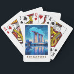 Singapore Marina Bay Nachtreizen Kunst Vintage Pokerkaarten<br><div class="desc">Singapore retro vector reisontwerp. Marina Bay is een luxe gebied van wolkenkrabbers,  chique hotels en luxe winkelcentra. Het staat bekend om het torenhoge reuzenrad van de Singapore Flyer en de bloemserres en kleurrijke Supertree's of Gardens by the Bay.</div>