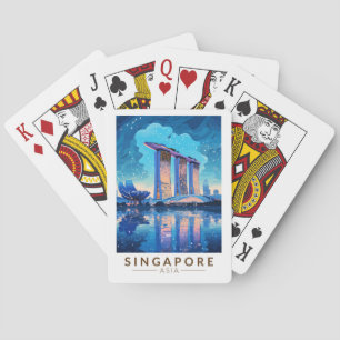 Singapore Marina Bay Nachtreizen Kunst Vintage Pokerkaarten