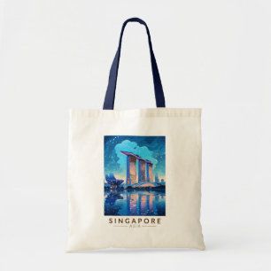 Singapore Marina Bay Nachtreizen Kunst Vintage Tote Bag
