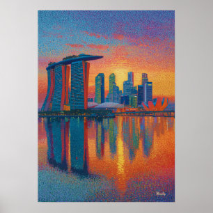 Singapore Marina Bay Sands Pointillisme Skyline Poster