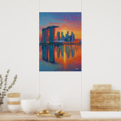 Singapore Marina Bay Sands Pointillisme Skyline Poster (Keuken)