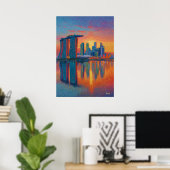 Singapore Marina Bay Sands Pointillisme Skyline Poster (Thuiskantoor)