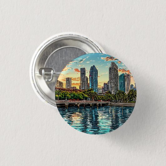 Singapore Modern stadsbeeld Ronde Button 3,2 Cm (Voorkant /achterkant)