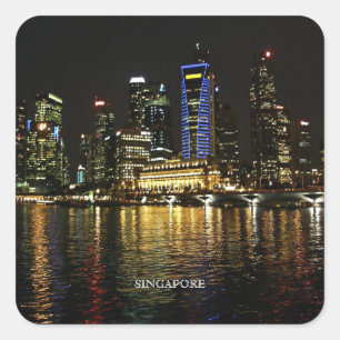 Singapore Night Lights Bord Vierkante Sticker