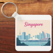 Singapore Pastel Travel Design Sleutelhanger (Voorkant)