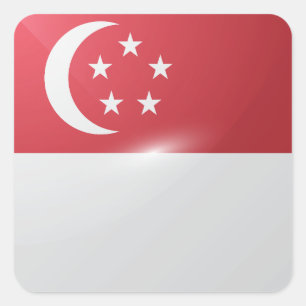 Singapore plein glossy vlag vierkante sticker