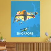 Singapore reiskaart canvas afdruk (Insitu (Woonkamer))