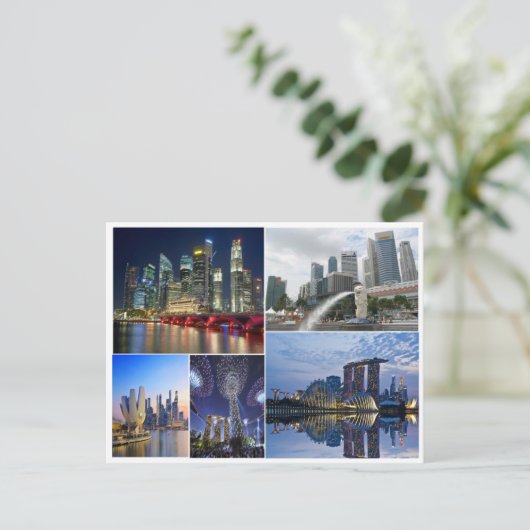 Singapore reistuin door collage baai briefkaart (Staand voorkant)