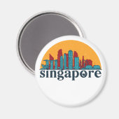 Singapore Retro City Skyline Cityscape Art Magneet (Voorkant / Achterkant)
