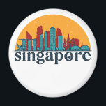 Singapore Retro City Skyline Cityscape Art Magneet<br><div class="desc">en retro-stadsplan met prachtige skyline, toeristische attractie en cityscape art. Koelwolkenkrabber en bouwartikelen voor silhouette-illustratie voor toeristen en reizigers. Perfect als souvenir om terug naar huis te brengen wanneer je over de hele wereld reist. Bespaar de herinnering aan uw reis en vakantie met familie en vrienden. De achtergrondkleur kan aan...</div>