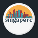 Singapore Retro City Skyline Cityscape Art Magneet<br><div class="desc">en retro-stadsplan met prachtige skyline, toeristische attractie en cityscape art. Koelwolkenkrabber en bouwartikelen voor silhouette-illustratie voor toeristen en reizigers. Perfect als souvenir om terug naar huis te brengen wanneer je over de hele wereld reist. Bespaar de herinnering aan uw reis en vakantie met familie en vrienden. De achtergrondkleur kan aan...</div>