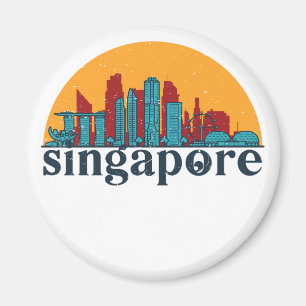 Singapore Retro City Skyline Cityscape Art Magneet