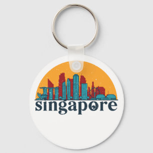 Singapore Retro City Skyline Cityscape Art Sleutelhanger