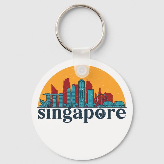 Singapore Retro City Skyline Cityscape Art Sleutelhanger (Voorkant)