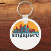 Singapore Retro City Skyline Cityscape Art Sleutelhanger (Voorkant)