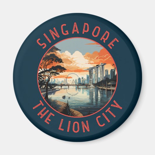 Singapore Retro Noodlijdende Cirkel Magneet (Voorkant)