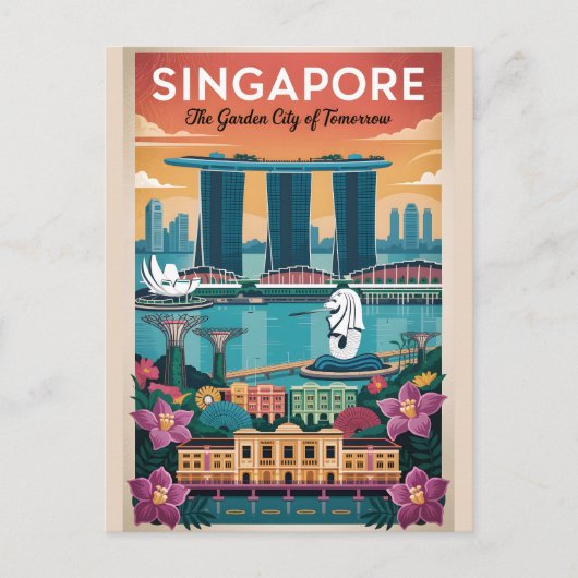 Singapore Retro Reisposter Vintage Kunst Briefkaart (Voorkant)