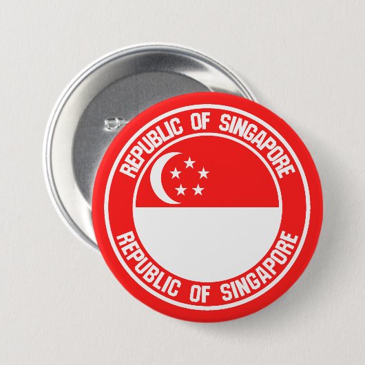 Singapore Round Emblem Ronde Button 7,6 Cm (Voorkant /achterkant)