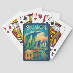 Singapore Silhouet Illustratie Reis Kunst Vintage Pokerkaarten