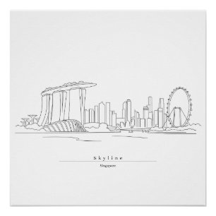 Singapore Silhouet Minimalistische Lijnkunst   Sta Perfect Poster