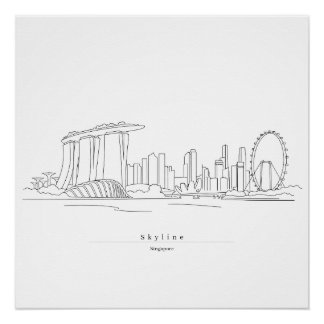 Singapore Silhouet Minimalistische Lijnkunst | Sta Perfect Poster