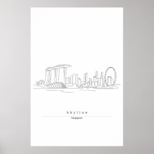 Singapore Silhouet Minimalistische Lijnkunst   Sta Poster