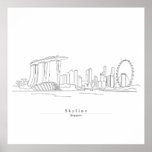Singapore Silhouet Minimalistische Lijnkunst   Sta Poster