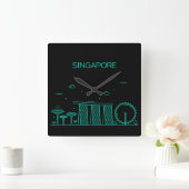 Singapore silhouet vierkante klok (Huis)