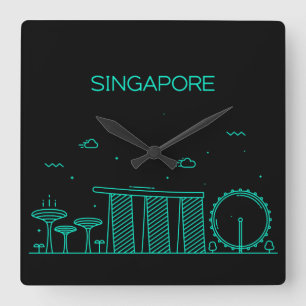 Singapore silhouet vierkante klok