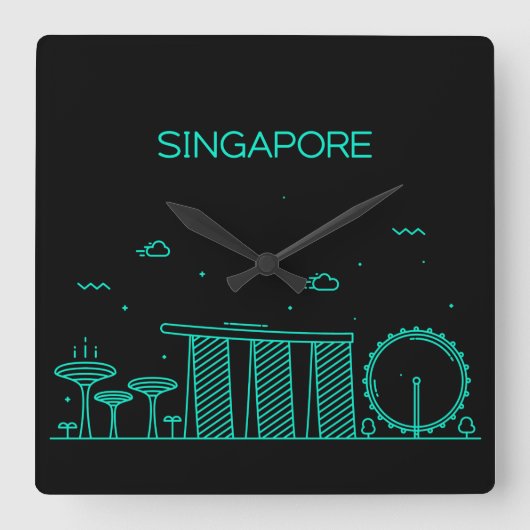Singapore silhouet vierkante klok (Voorkant)