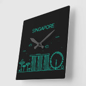 Singapore silhouet vierkante klok (Hoek)