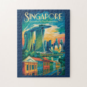 Singapore Silhouette Illustratie Reis Kunst Vintag Legpuzzel
