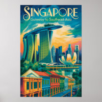 Singapore Silhouette Illustratie Reis Kunst Vintag