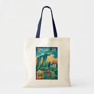 Singapore Silhouette Illustratie Reis Kunst Vintag Tote Bag