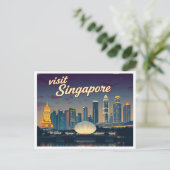 SINGAPORE SKYLINE ART VINTAGE BRIEFKAART (Staand voorkant)