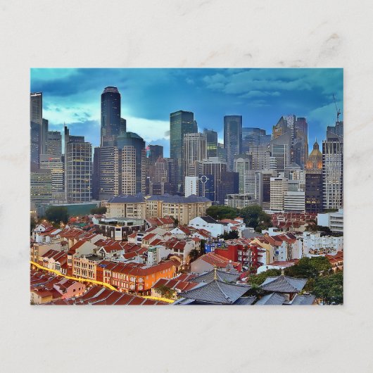 Singapore skyline bekeken vanuit Chinatown bij zon Briefkaart (Voorkant)