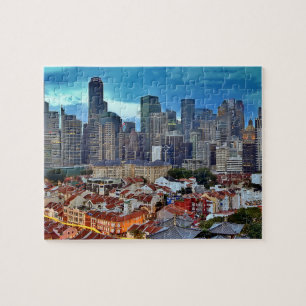 Singapore skyline bekeken vanuit Chinatown bij zon Legpuzzel
