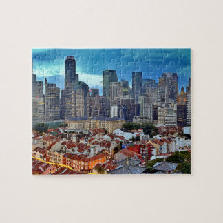 Singapore skyline bekeken vanuit Chinatown bij zon Legpuzzel