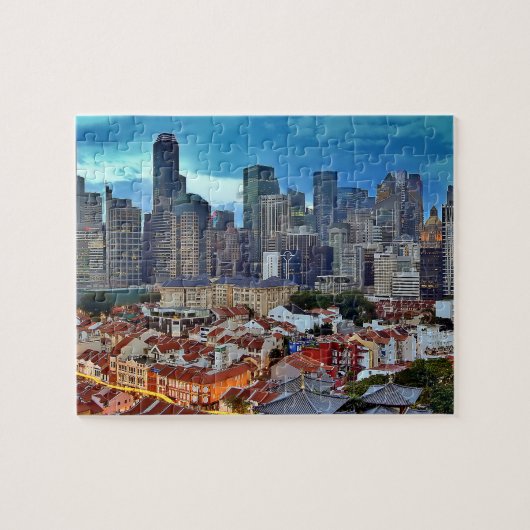 Singapore skyline bekeken vanuit Chinatown bij zon Legpuzzel (Horizontaal)