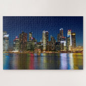 Singapore Skyline bij nacht met licht op water Legpuzzel (Horizontaal)