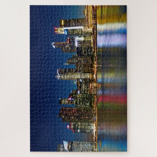 Singapore Skyline bij nacht met licht op water Legpuzzel (Verticaal)
