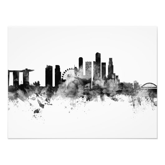 Singapore Skyline Black White Foto Afdruk (Voorkant)