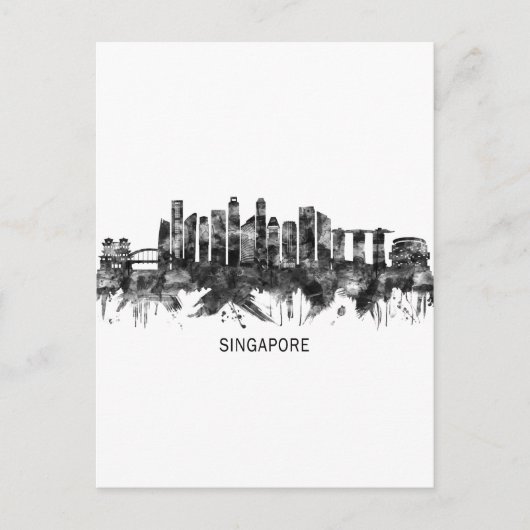 Singapore Skyline BW Feestdagenkaart (Voorkant)