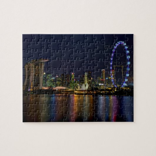 Singapore Skyline door de kleuren van de nacht Legpuzzel (Horizontaal)