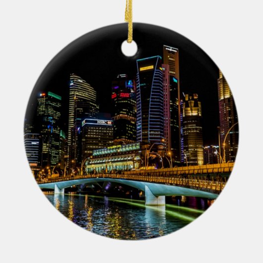 Singapore Skyline, gelabeld Keramisch Ornament (Achterkant)