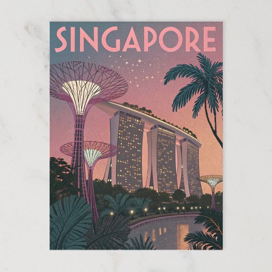 Singapore Skyline in futuristische retrokunst Briefkaart