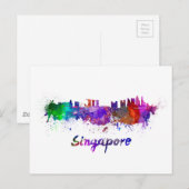 Singapore skyline in waterverf briefkaart (Voorkant / Achterkant)