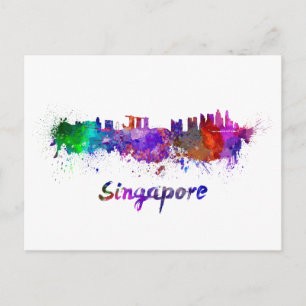 Singapore skyline in waterverf briefkaart