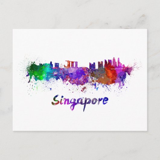 Singapore skyline in waterverf briefkaart (Voorkant)