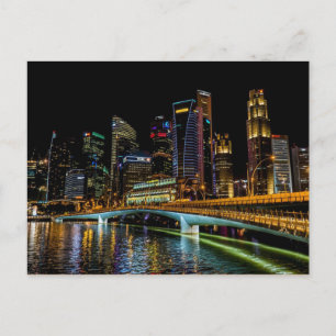 Singapore Skyline, nachtlichten Briefkaart